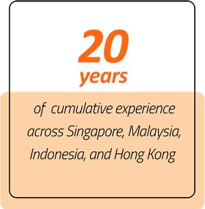 20 years of cumulative experience across Singapore, Malaysia, Indonesia, and Hong Kong. Extensive professional service experience